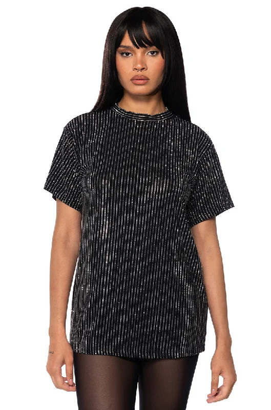 GLITZ OVERSIZED MESH T SHIRT IN BLACK