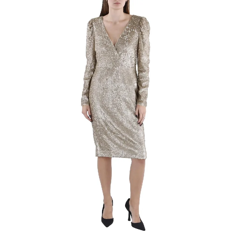 Donna Karan Womens Surplice Knee-Length Cocktail And Party Dress