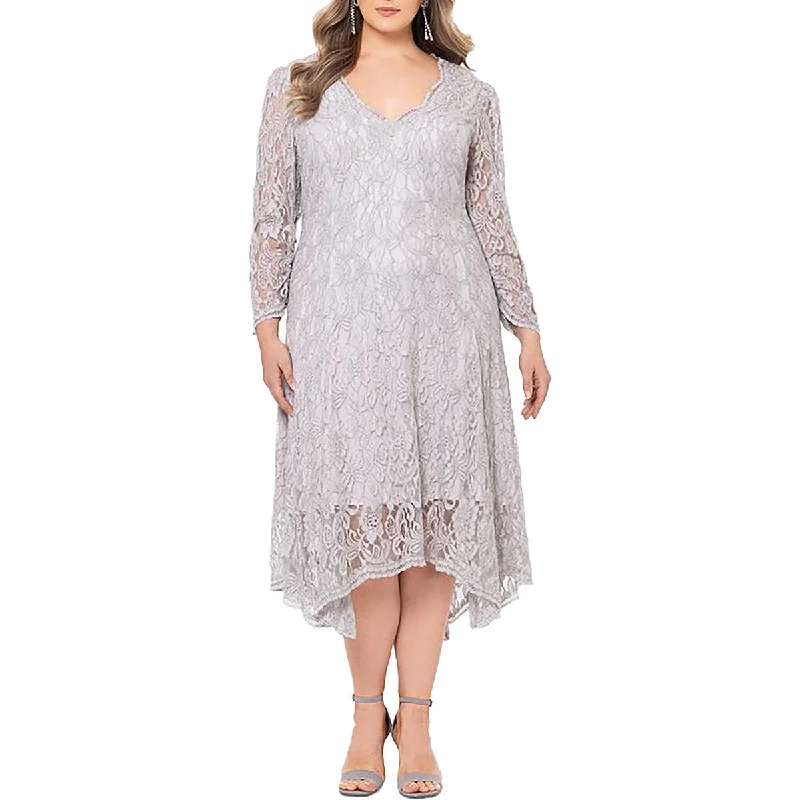 Betsy & Adam Womens Plus Metallic Lace Cocktail And Party Dress