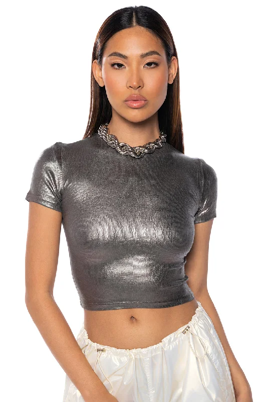 ARIES METALLIC RIB SHORT SLEEVE T SHIRT IN GREY