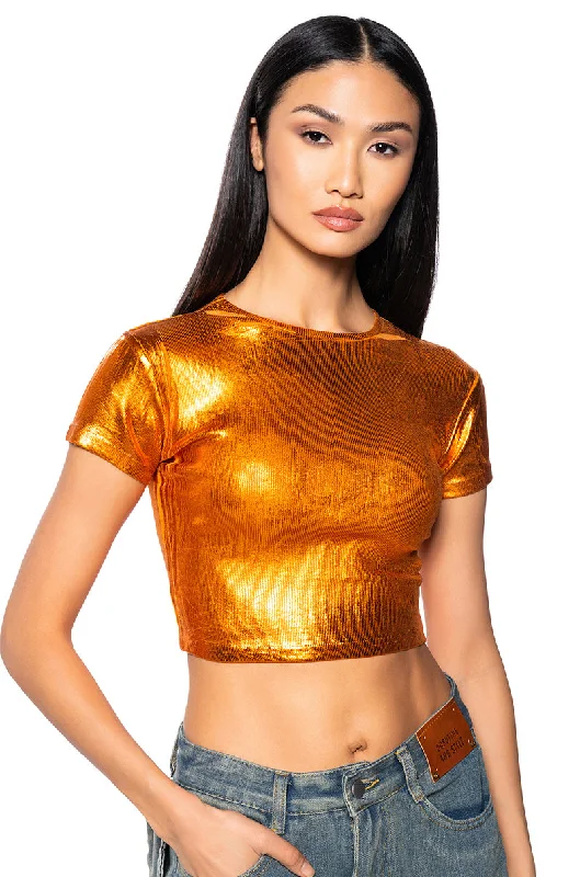 ARIES METALLIC RIB SHORT SLEEVE T SHIRT IN ORANGE