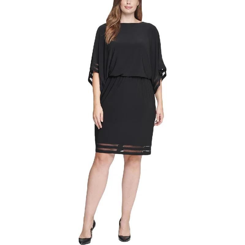 Jessica Howard Womens Plus Illusion Trim Blouson Cocktail and Party Dress