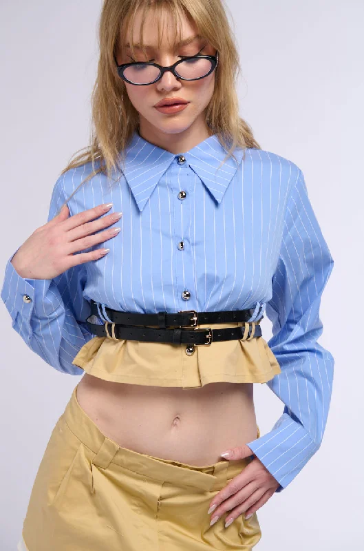 DOUBLE BELTED POPLIN BUTTON DOWN COLLARED SHIRT