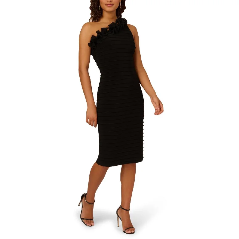 Adrianna Papell Womens One Shoulder Ruffle Neck Cocktail And Party Dress