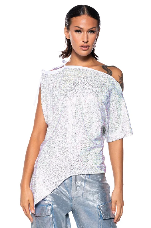 GLISTENING ASYMMETRICAL TSHIRT IN WHITE MULTI