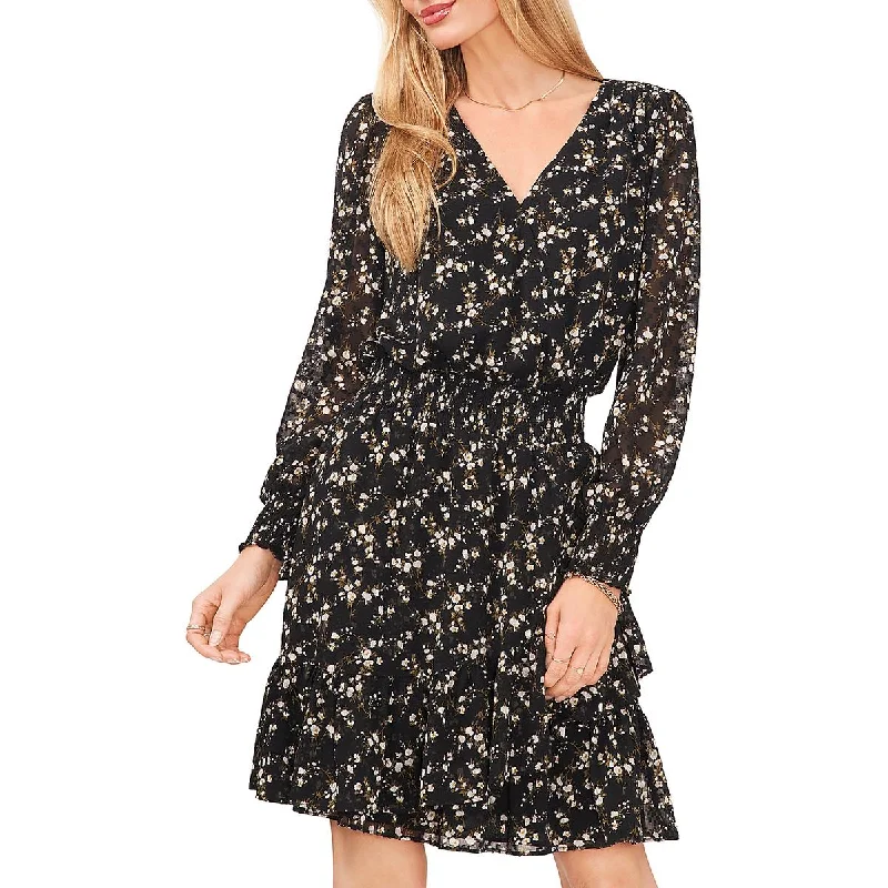 Vince Camuto Womens Chiffon Floral Cocktail and Party Dress