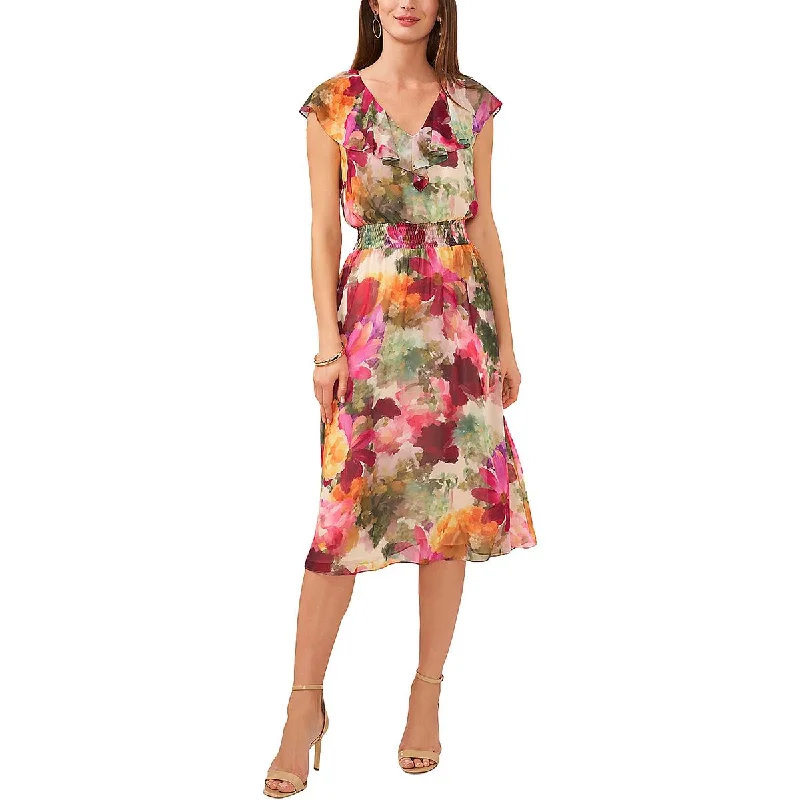 Vince Camuto Womens Ruffled Printed Cocktail And Party Dress