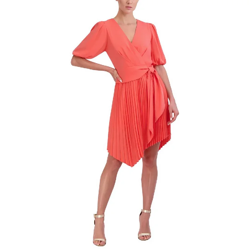 BCBGMAXAZRIA Womens Faux Wrap Pleated Cocktail and Party Dress