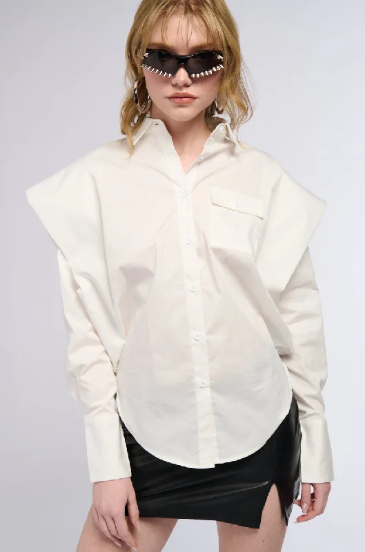 HIGH POINTED SHOULDER BUTTON DOWN POPLIN SHIRT