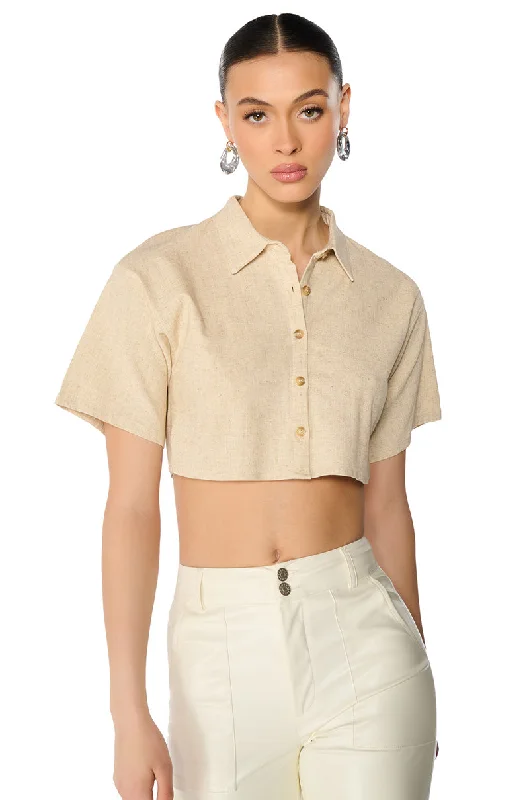 YOURS TRULY LINEN SHORT SLEEVE BUTTON DOWN SHIRT