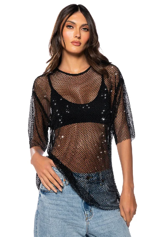 GOT PLANS TONIGHT RHINESTONE MESH T-SHIRT