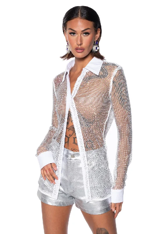 DIAMOND MESH BUTTON DOWN SHIRT