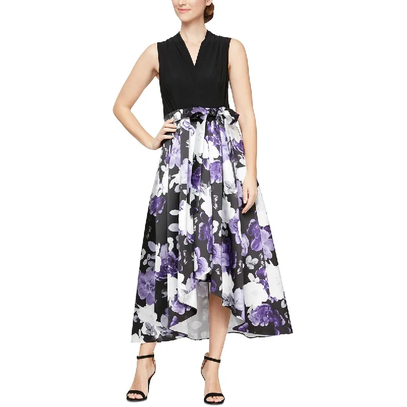 SLNY Womens Belted Hi Low Cocktail and Party Dress