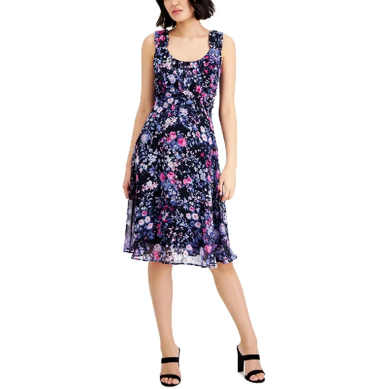 Connected Apparel Womens Petites Party Knee Fit & Flare Dress