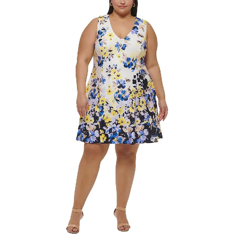 Vince Camuto Womens Plus Floral Fit & Flare Cocktail And Party Dress