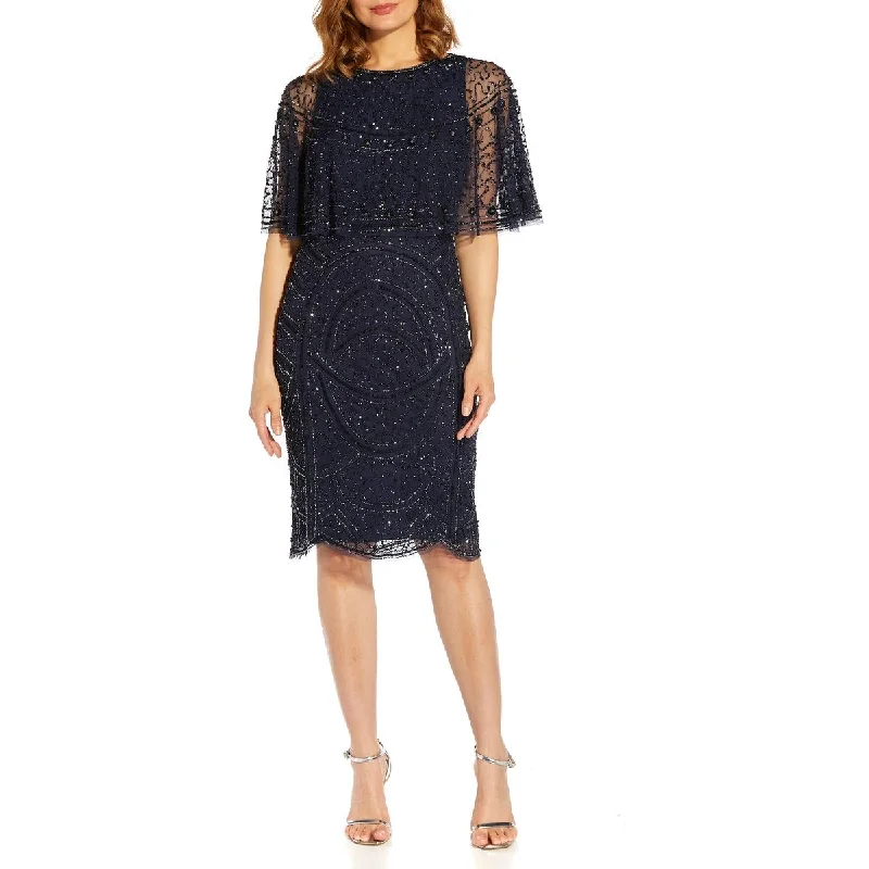 Adrianna Papell Womens Beaded Sheath Cocktail and Party Dress