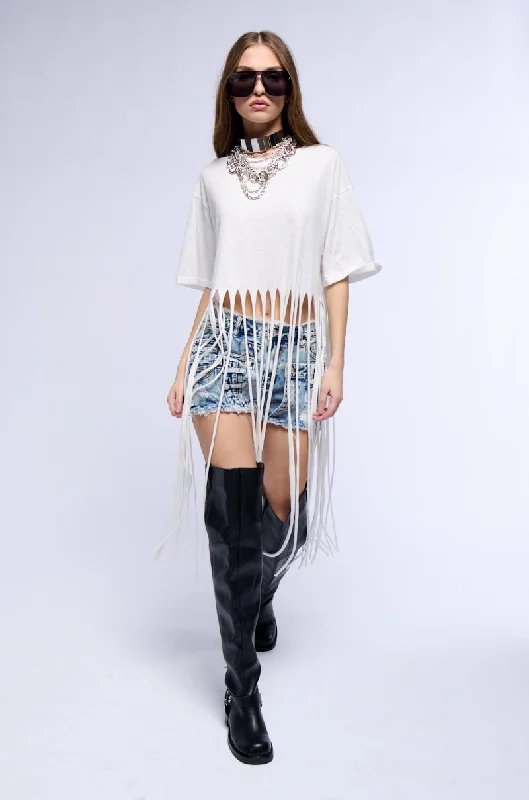 BRING THE FUN FRINGE T SHIRT IN WHITE