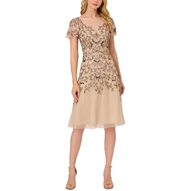 Adrianna Papell Womens Embellished Knee-Length Cocktail And Party Dress