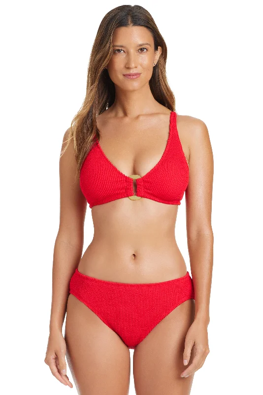 Pucker Up Over The Shoulder Bikini Top In Red - Bleu