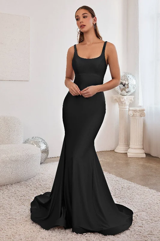 Stretch Mermaid Lace Up Back Scoop Neck Bodice Flattering Long Prom & Bridesmaid Dress CDCD2219