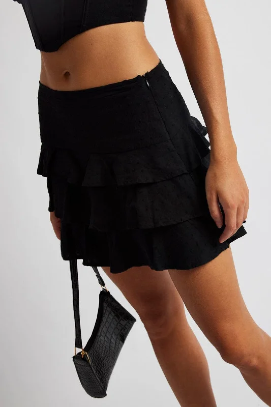 Black Mini Skirt Frilled