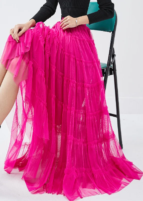 Women Rose Elastic Waist Tulle A Line Skirt Spring