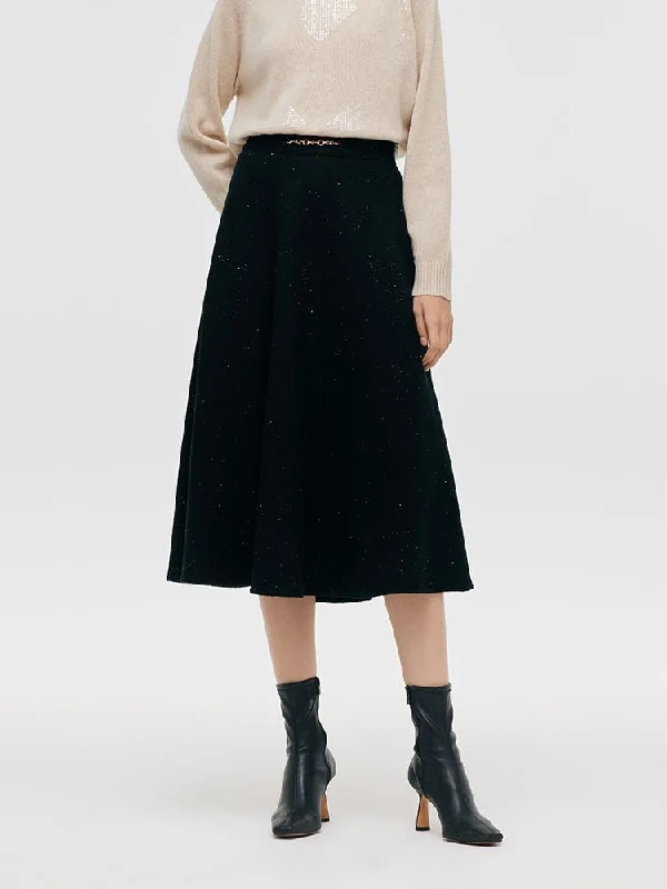 Wool Knitted Sequins Women Half Skirt