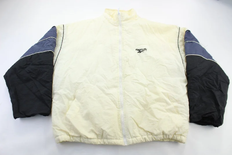 Reebok Embroidered Logo White, Black, & Blue Zip Up Jacket