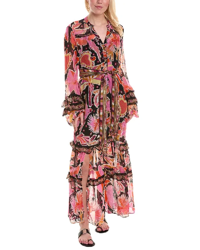 FARM Rio Enchanted Nature Chiffon Maxi Shirtdress