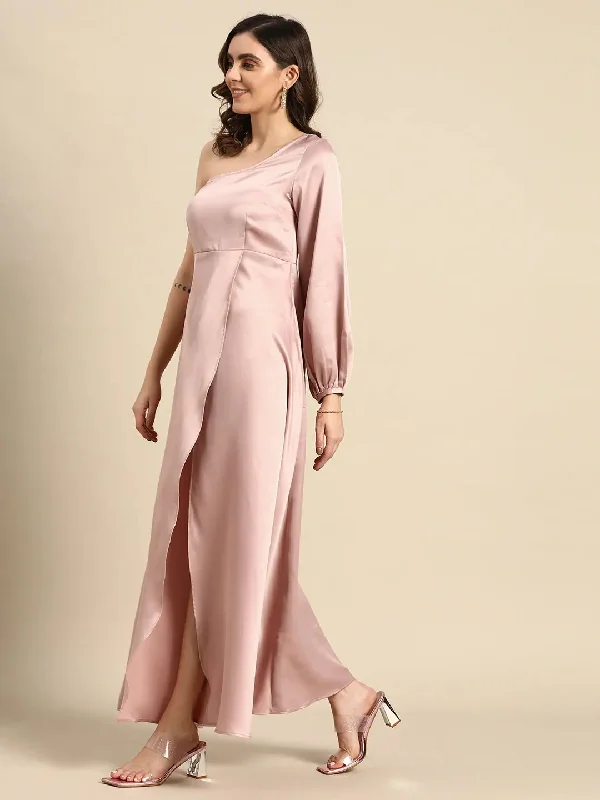 One shoulder Over lap Maxi Dress in Powder Pink