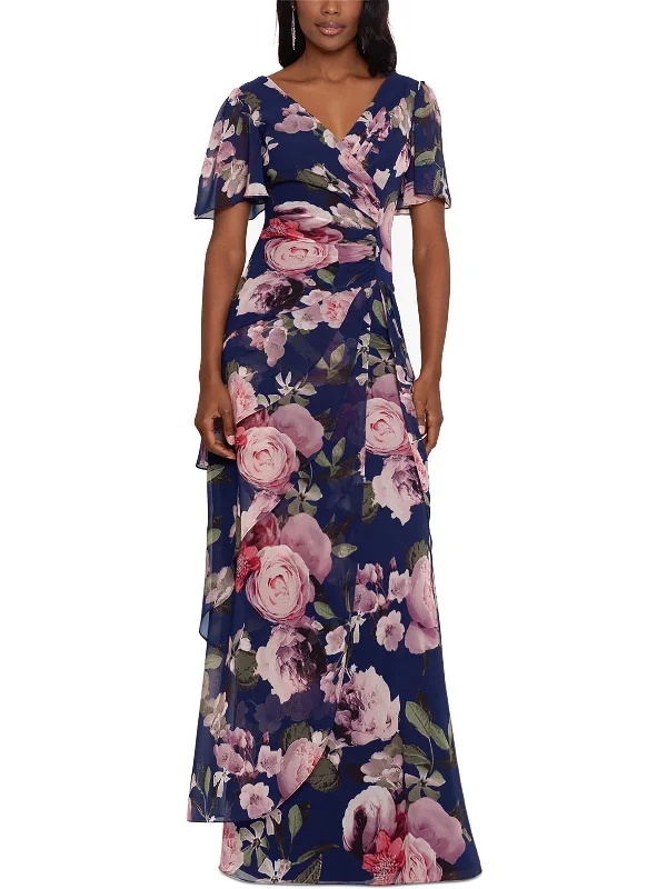 Petites Womens Chiffon Maxi Dress