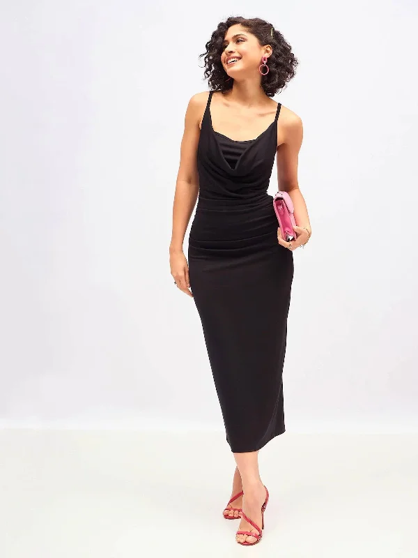 Women Black Cowl Neck Bodycon Maxi Dress