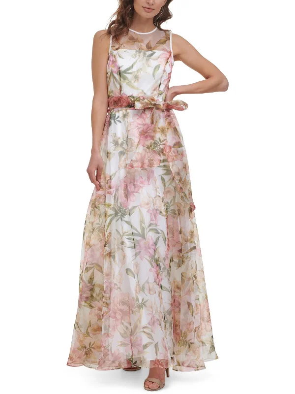 Womens Floral Belted Maxi Dress