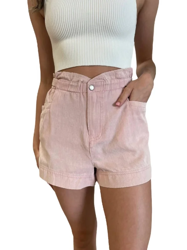 Mineral Wash Shorts In Light Pink