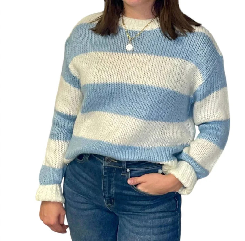 Clara Chunky Stripe Sweater In Soft Blue