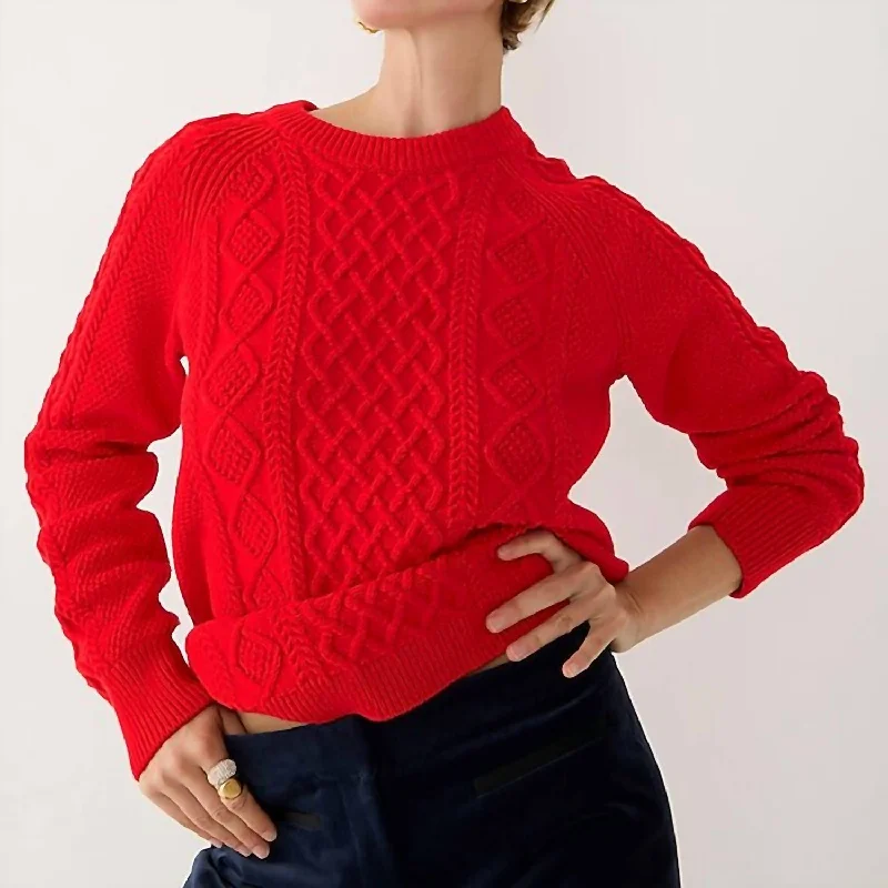 Cotton Cable Knit Sweater In Red