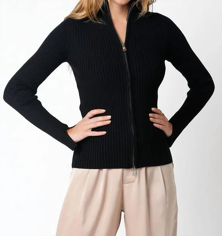 Evie Zip Up Sweater In Black