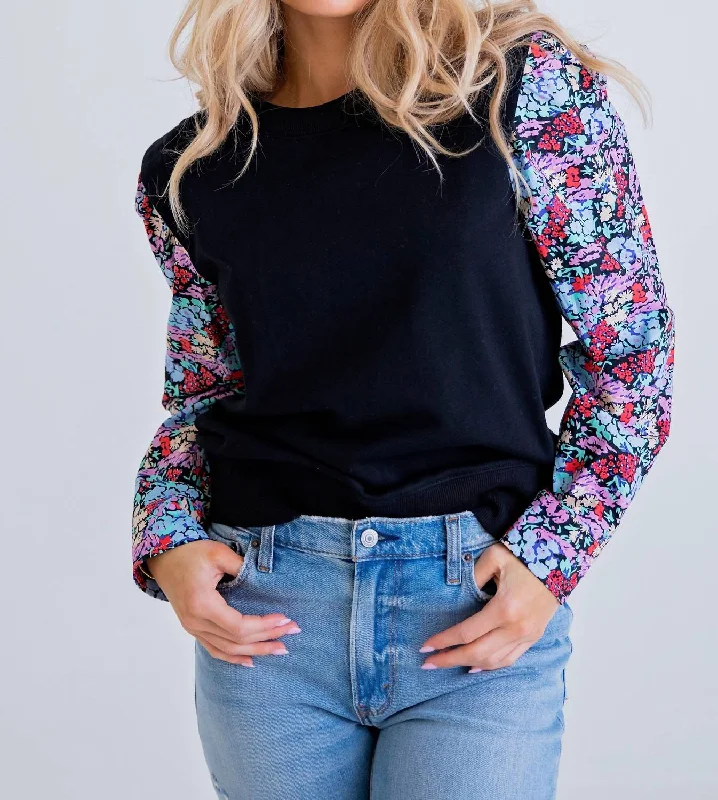 Floral Poplin Sweatshirt In Black