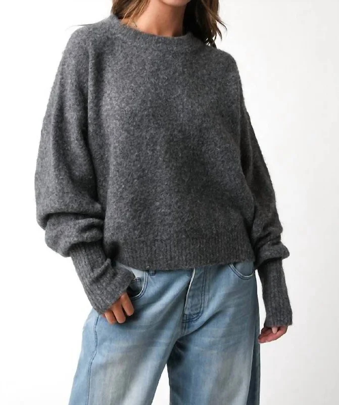 Juli Cozy Crew Neck Sweater In Charcoal