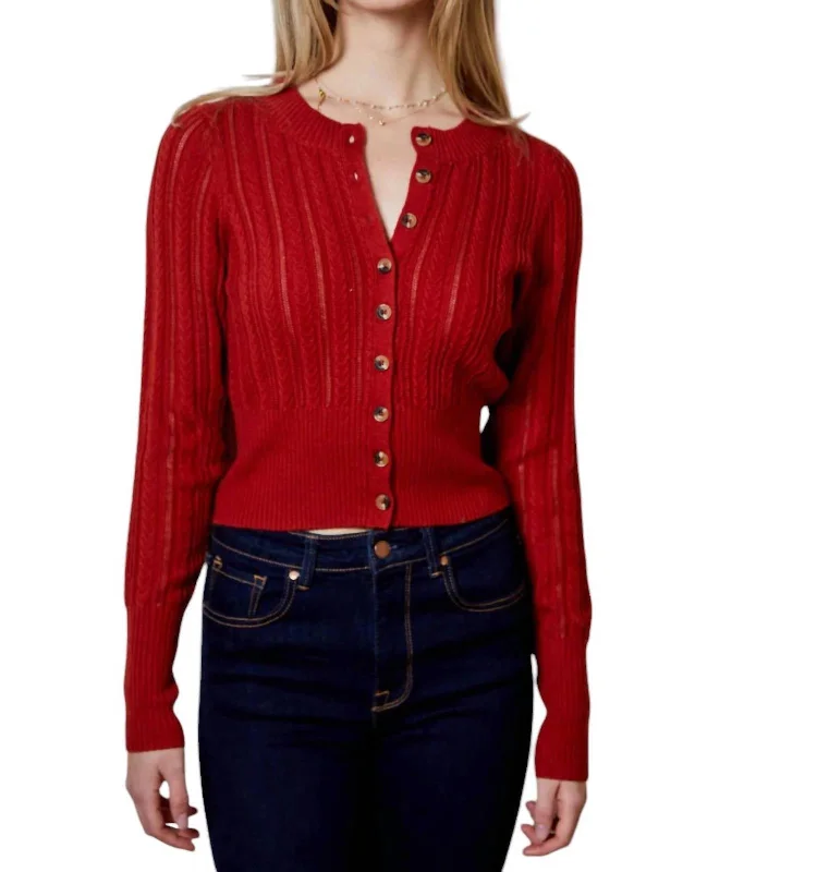 Levi Button Front Cardigan In Ruby