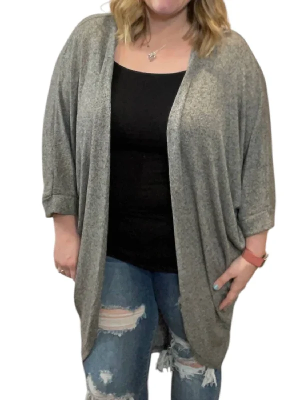 Long Rounded Hem Cardigan In Grey