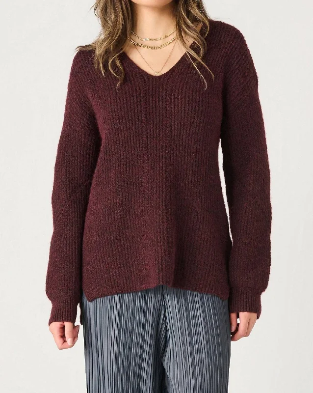 Port Melange Tunic Sweater In Burgundy