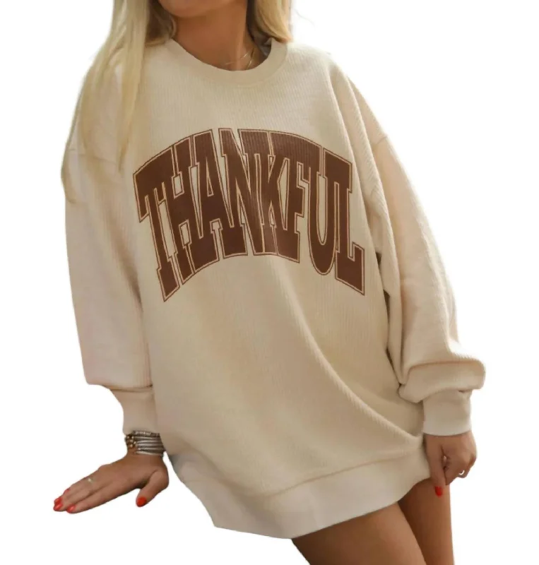 Thankful Corded Sweater In Cream