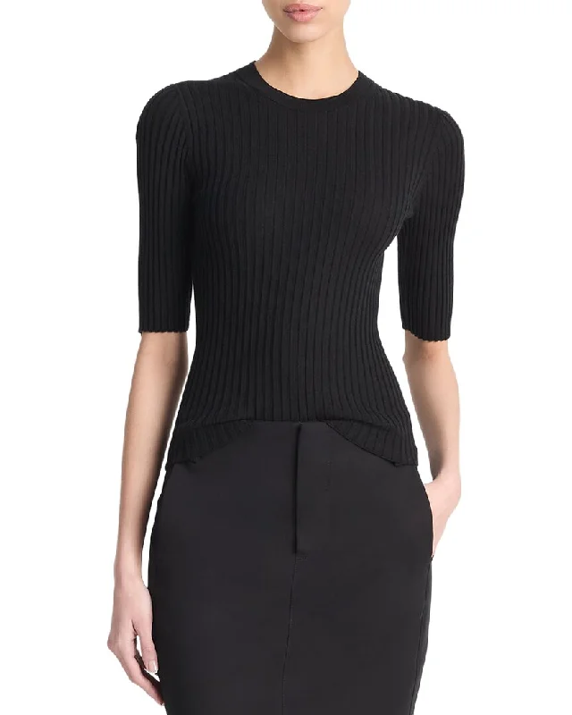 Vince Snap Elbow Sleeve Crew Wool & Silk-Blend Top