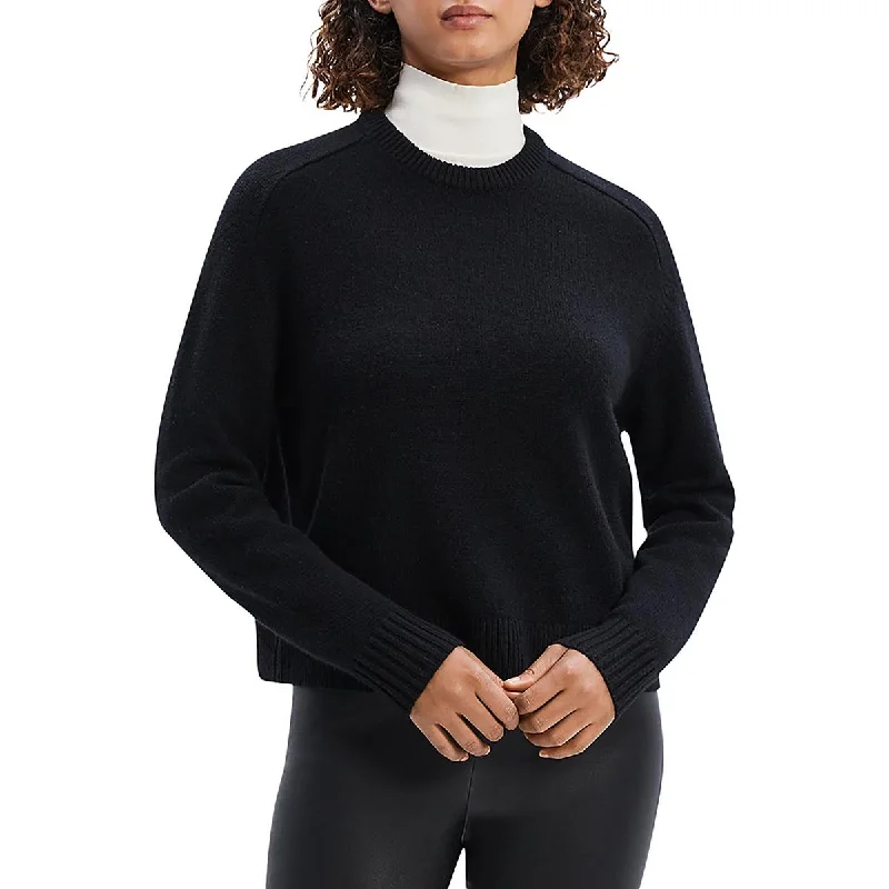 Womens Cashmere Ribbed Trim Pullover Sweater